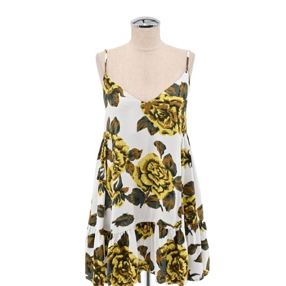 Urban Outfitters Dresses & Skirts - URBAN OUTFITTERS White Floral Mini Dress Yellow Rose Sundress Summer Womens Sz S